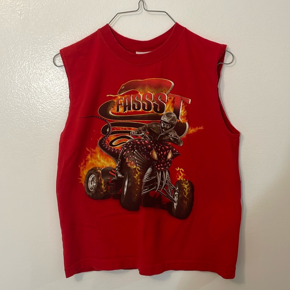 Mad Engine medium 100% cotton red tank top cart racing fassst